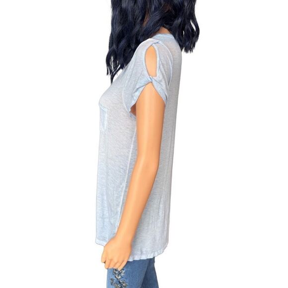 NEW Anthropologie Maronie Light Blue Cold Shoulder Pocket Tee Size Large - Picture 3 of 5